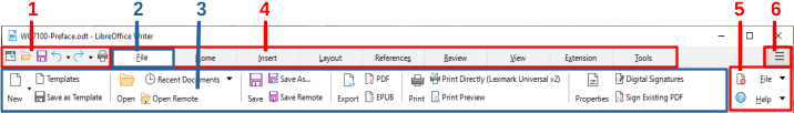 Menu and Tabs of LibreOffice Writer