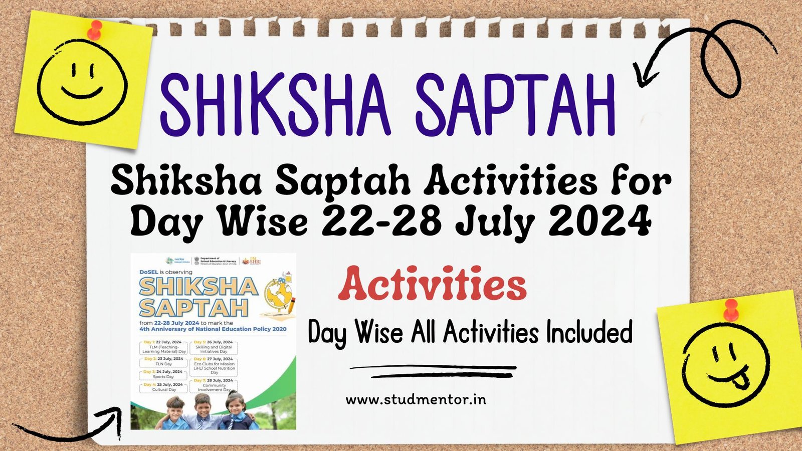 Shiksha Saptah Activities for Day Wise 22-28 July 2024