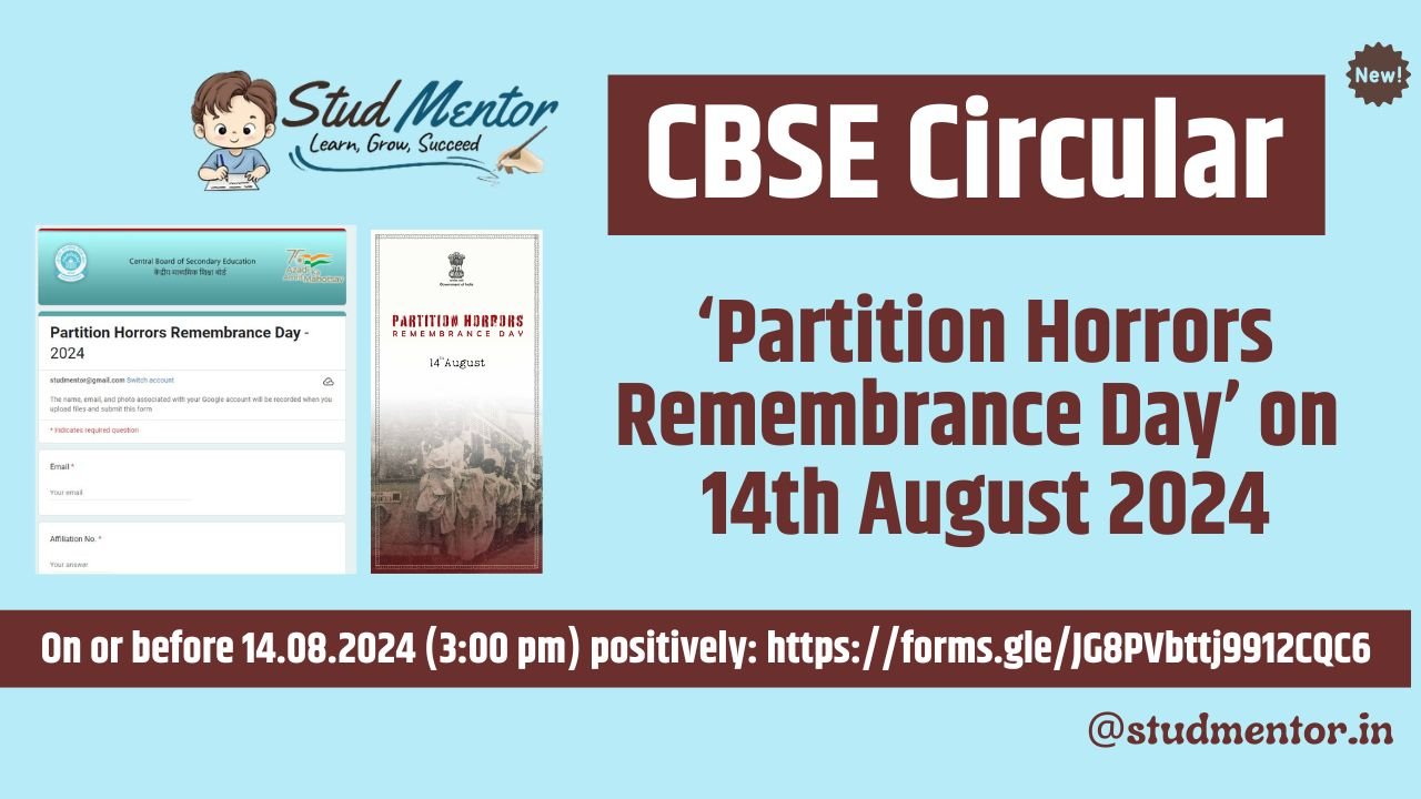 CBSE Circular - ‘Partition Horrors Remembrance Day’ on 14th August 2024