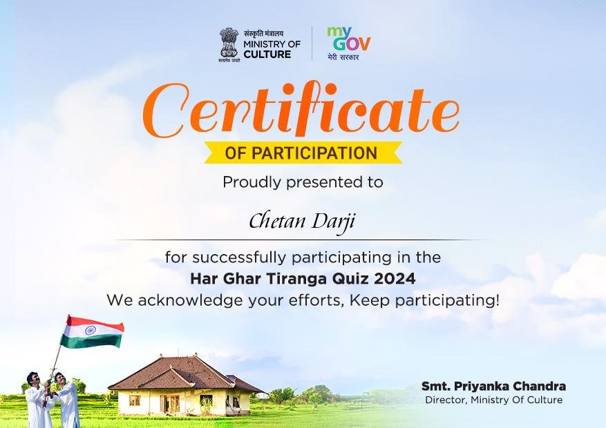 Har ghar Tiranga Quiz certificate 2024