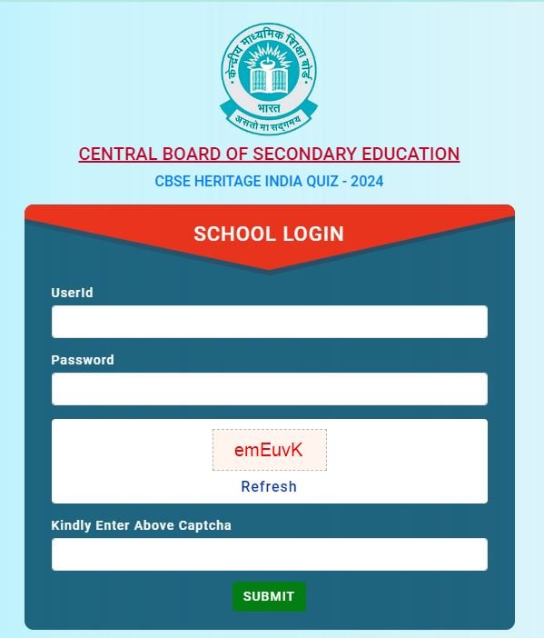 cbse heritage india quiz 2024 - registration page