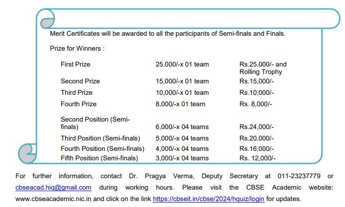 Prize for  CBSE Heritage India Quiz 2024-25