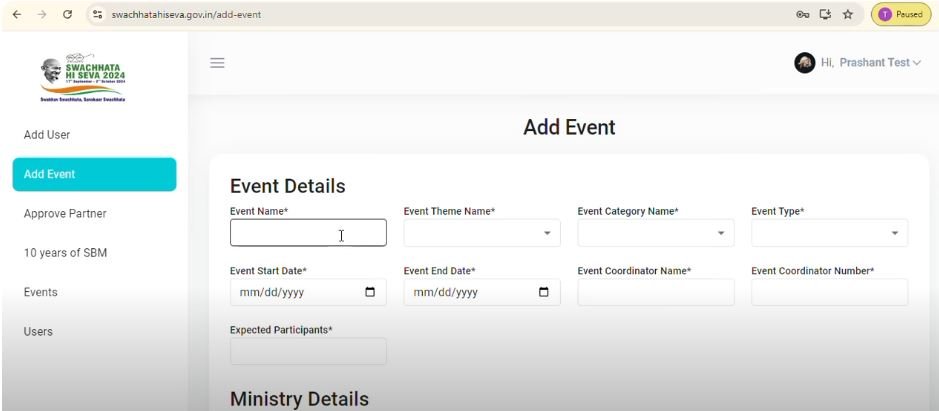 Step 2 Add Event - In Swacchata Hi Seva Web Portal 2024