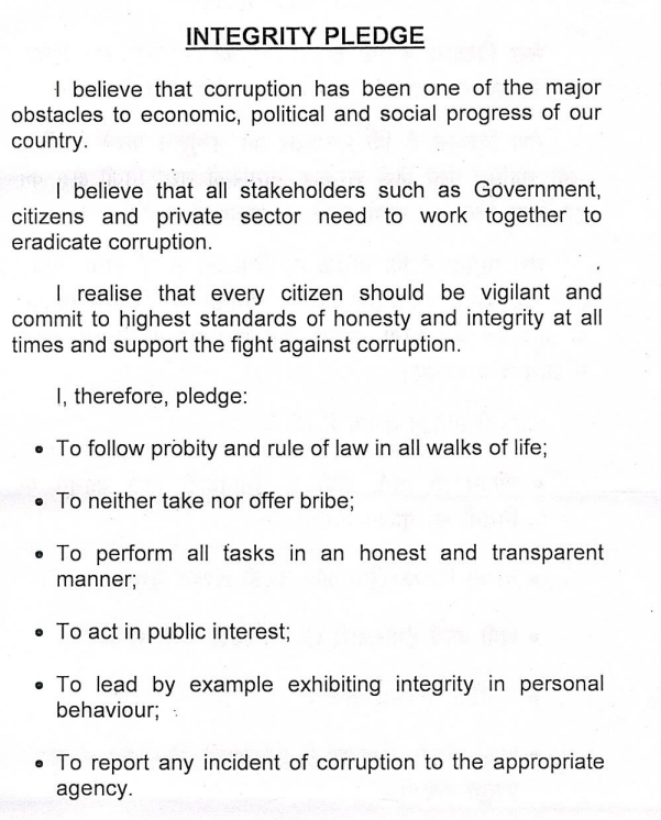 Integrity Pledge in English 2024