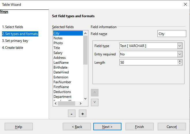 step 2- Data Types for LibreOffice Base